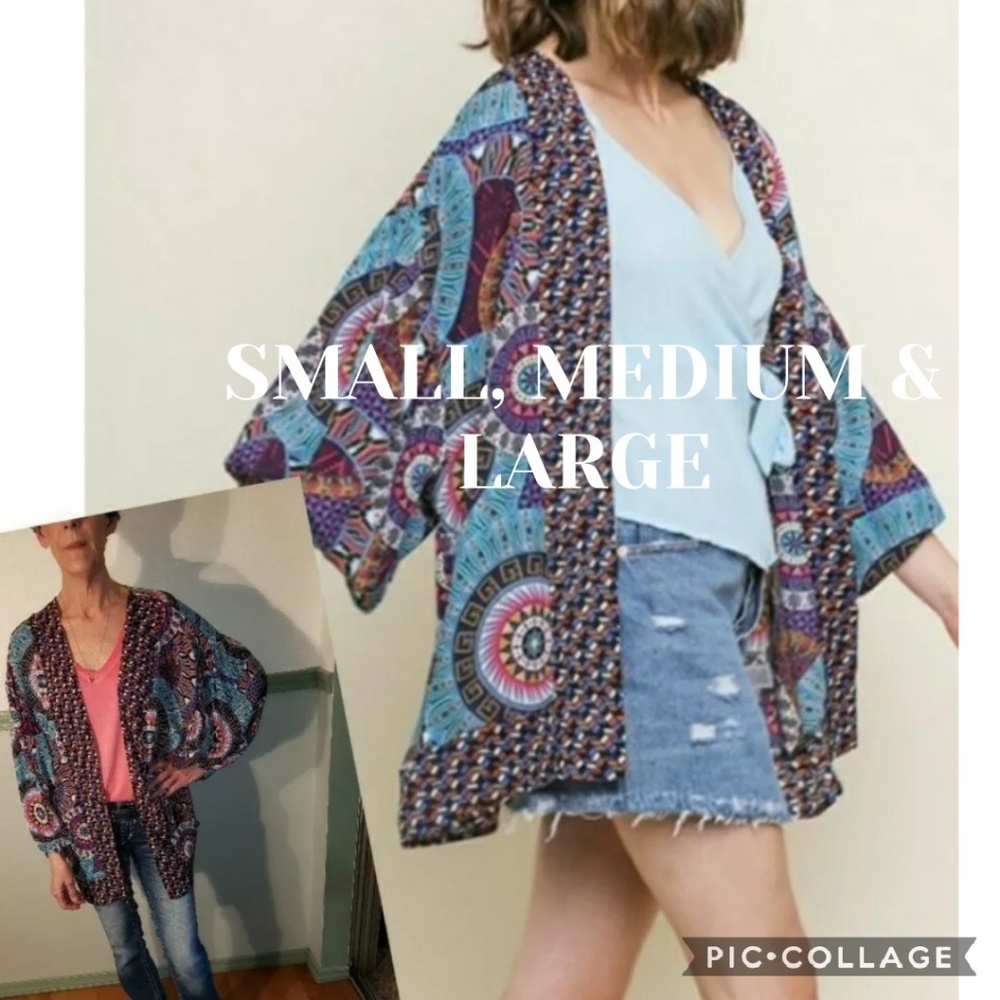 🍒HP🍒Medallion Scraf Print Open Front Kimono - Picture 1 of 8